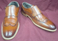 Stacy Adams Men's Cognac Wing Tip Leather Cap Toe Monk Strap Shoes Size 11.5M