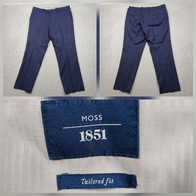 Moss 1851 Dress Pants Men's 36 Tailored Fit Blue Flat Front Slacks