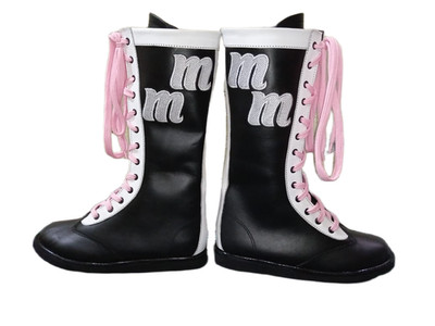Wrestling Boots Women's Pink White Black Lace Up Knee High Leather Cosplay Shoes