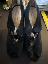 Prada Vintage Suede Platform Wedge Pumps Black High Heals Size 40.5