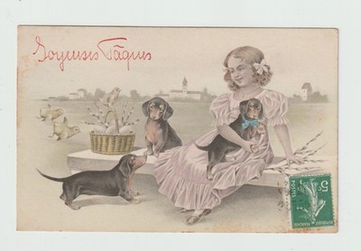 Happy Easter. Dogs . LE DACHSHUND CPA 4055
