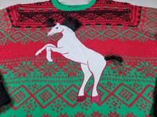 33 Degrees Christmas Stallion UGLY Sweater Mens XXL Green Red ARGYLE Excellent 