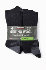 4 PAIRS KIRKLAND SIGNATURE MEN'S MERINO WOOL OUTDOOR SOCKS Size 7-13 W / CUSHION