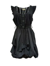 Angeleye Black Goth Steampunk Puff Draped Hem Ruffled Cap Sleeve Bow Tie Size 12