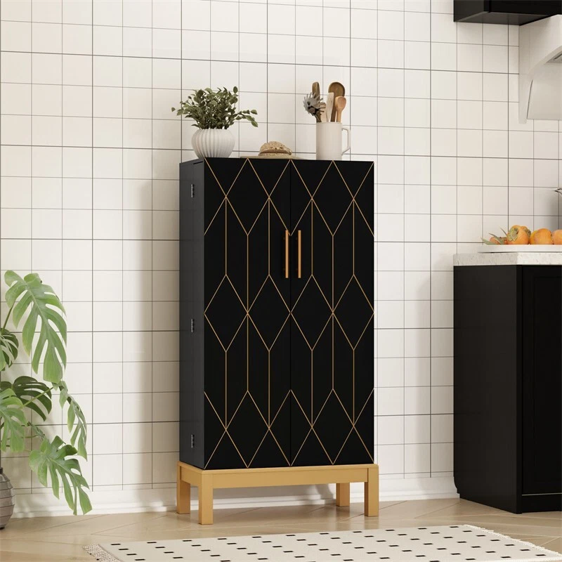 Mueble Despensa Cocina 45"" con Borde Dorado con Puertas y Estantes Ajustables NUEVO Foto 3 de 4