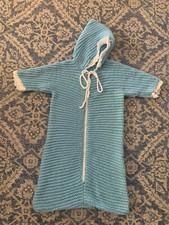 Vintage Crochet Baby Hooded Bunting Zip Front Blue Unisex