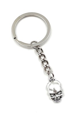Keychain Skull with Teeth Silver Metal Pendant Charm