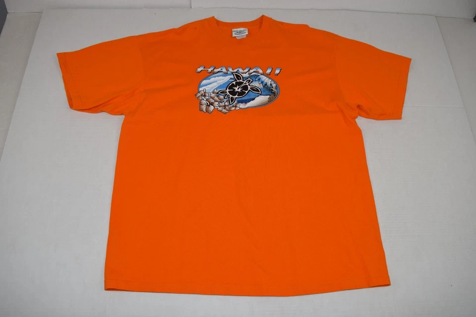 Vintage T-Shirt Rip Curl Size M/L 90s Orange Hawaii Floral Blue Turtle Shirt - Image 2 of 4