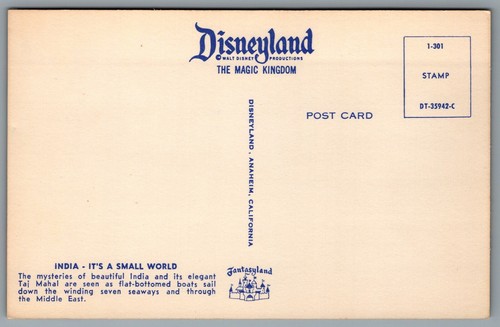 Postcard Anaheim CA c1960s India Its a Small World DT-35942-C Disney Fantasyland - Picture 2 of 2