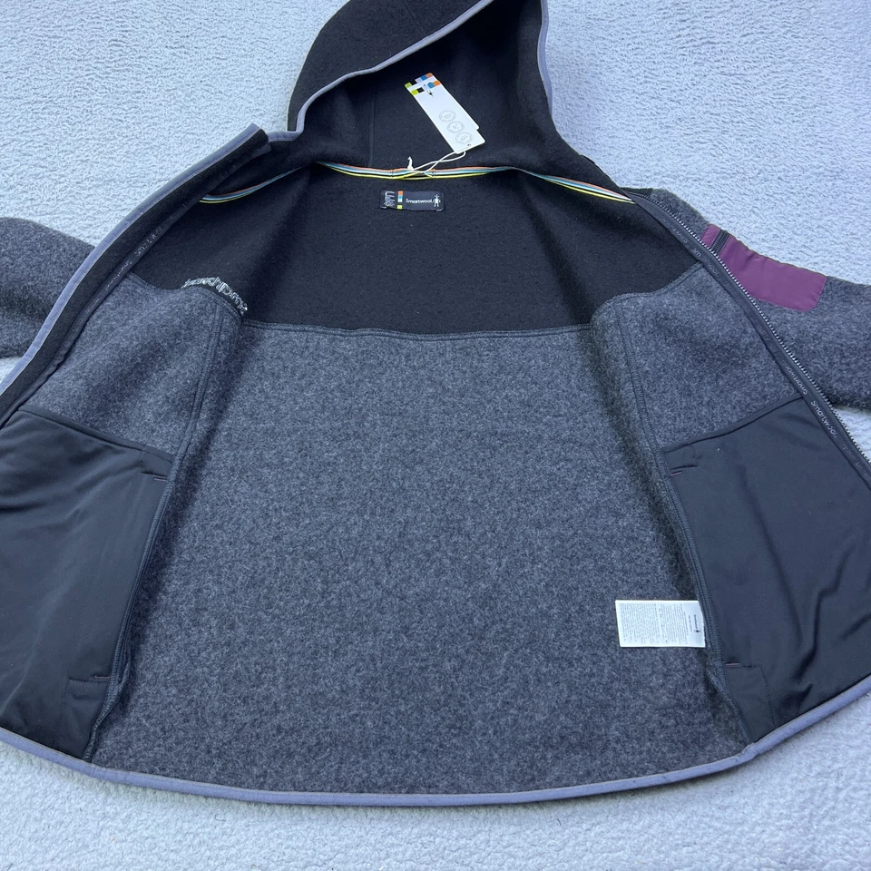NUEVO CON ETIQUETAS Smartwool Para hombres S Hudson Trail Chaqueta Cremallera Completa Sudadera con Capucha Lana Carbón Berenjena Foto 4 de 4