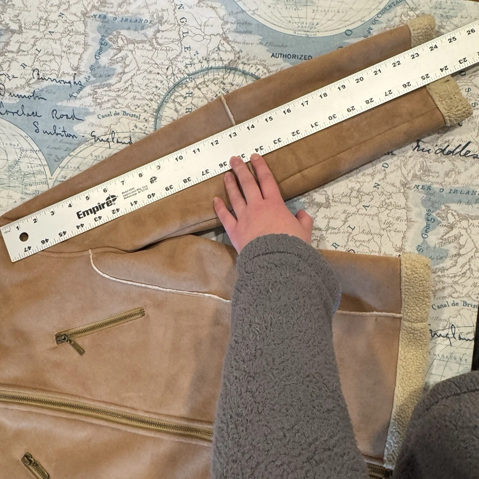 Винтажный! Giacca флис с подкладкой шерпа полный молнии капюшон искусственной замши кожаная куртка M 90-х - Изображение 4 из 4