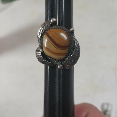 Vintage Native American Sterling Silver Jasper Ring. Size 7. Makers Mark