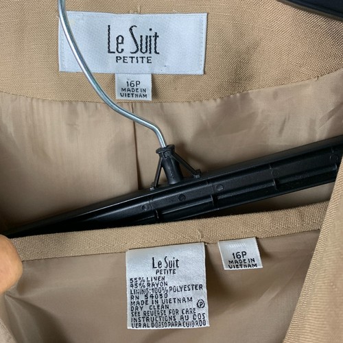 Chaqueta bronceada Le Suit 2 piezas botones/falda sin cuello mezcla de lino forrada con cremallera talla 16P - Imagen 12 de 12