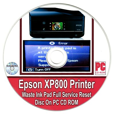 Epson XP800 Drucker Abfall Tintenkissen Full Service Reset Disc auf PC CD ROM