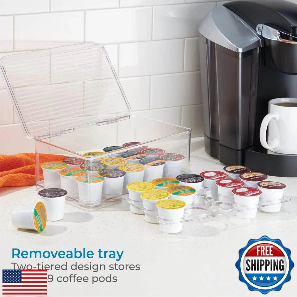 iDesign 2-Tier Coffee Pod Holder Lidded Bin, Plastic Pantry and Kitchen Stora - Image 3 of 4