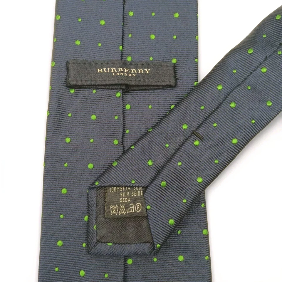 Corbata de lujo Burberry para hombre azul marino verde lunares seda 58L 3,5W Italia Foto 4 de 4