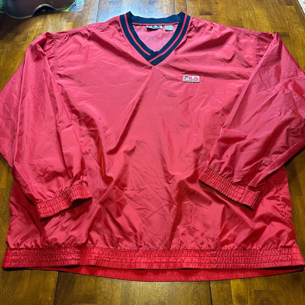 Giacca frangivento vintage anni '90 Fila da uomo taglia XL nylon rosso collo a V