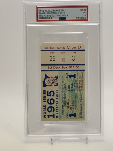 10/6 1965 World Series Sandy Koufax Sits Out Yom Kippur Twins Dodgers Ticket PSA - Picture 2 of 10