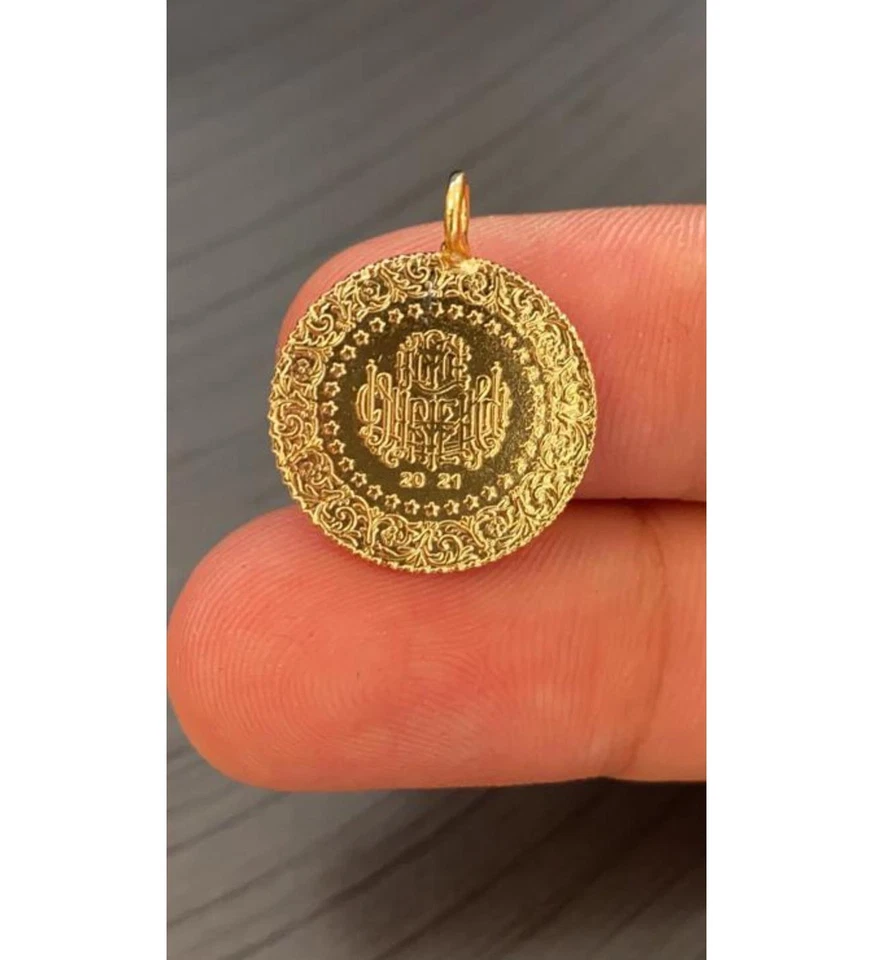 Ceyrek Altin Türkische Goldmünze 22k Vergoldet Mit Schleife Atatürk 18 mm - Bild 3 von 3