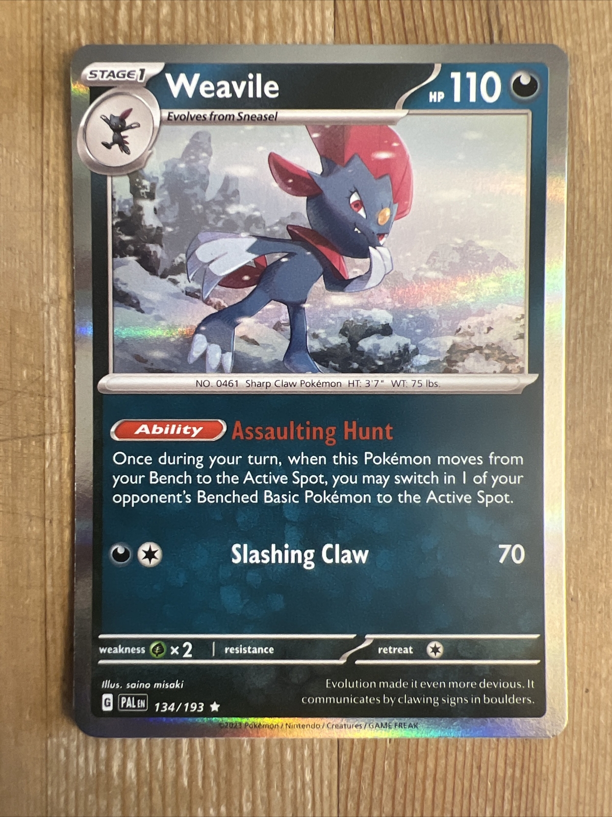 POKEMON Card - Weavile 134/193 - Holo Rare - Paldea Evolved - NM
