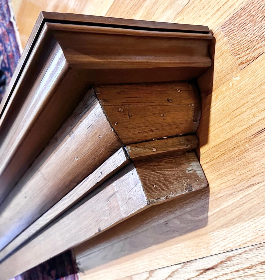 Antique Pine Fireplace Mantle, Mantle Shelf, Display Shelf, Crown Molding, 88" L - Image 4 of 4