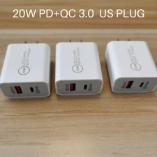 Dual Ports PD USB A & Type C Plug 20W For iPhone iPad Samsung Fast Charger Brick