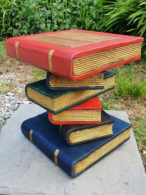 Buchstapeltisch/bemalt/Gold 16''/Lampentisch/Pflanzenständer/Handgeschnitzt/Massivholz