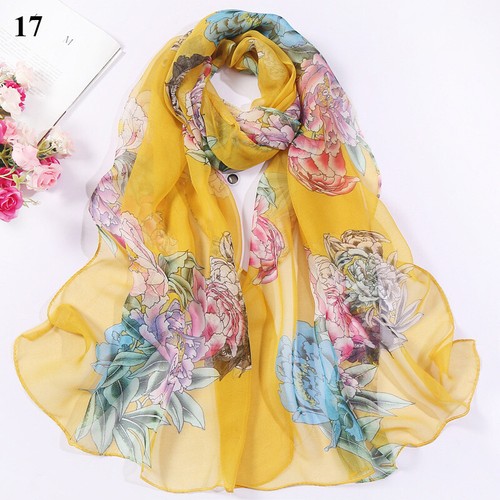Damen langer Blumenmuster Seidenmischung Pashmina Schal Halstuch Schal Sonnencreme Schals Geschenk - Bild 31 von 58