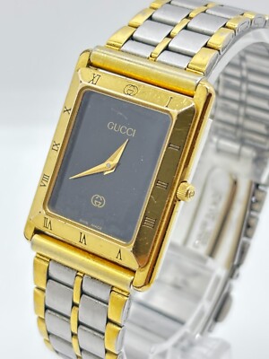 Exc+5] Gucci 4200M Gold Dial Black Gold Men's Quartz Watch Used