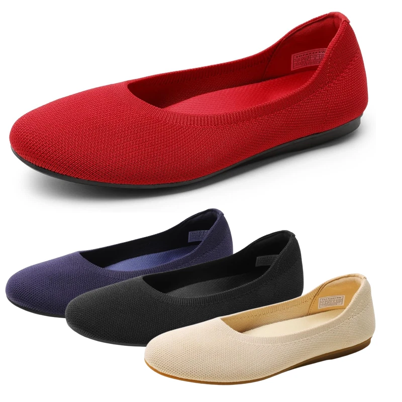 Women Casual Ballet Flats Knit Foldable Comfortable Slip On Office Walking Shoes