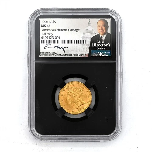 1907-D $5 LIBERTY HEAD US MINT COLLECTIBLE 90% GOLD COIN NCG CERTIFIED MS64