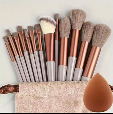 Makeup Brush Set White/Rose Gold/Brown Angled Flat Round Tapered Brushes