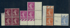 France Sower  Semeuse  MNH blocks & margin stripes 1920s-40s (15c–40c)