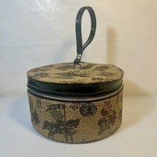 Vintage MUNRO CARRY ALL 1950s Round Tapestry Case Train Hat Box Coat Of Arms EX 