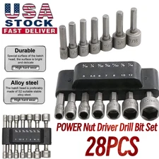 28PCS POWER Nut Driver Drill Bit Set Socket Bit Adapter metric & SAE Socket USA