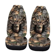  Print Universal 2pc Front Seat Covers for Car Bucket Forest Camo Hunting Elk