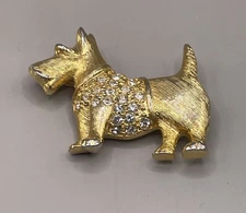 Source Unknown Gold Dog Brooch With Clear Accents