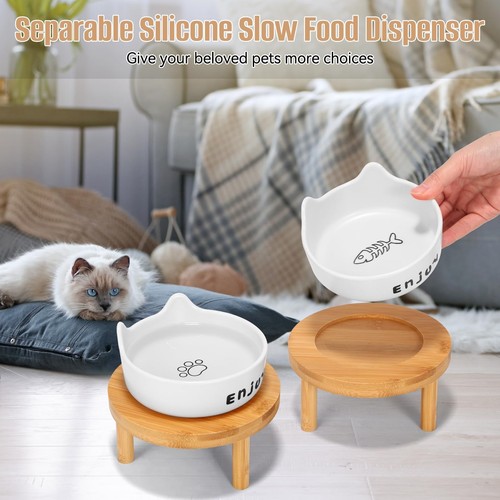 3PCS Elevated Cat Bowls with Silicone Slow Food Dispenser,Wide Raised Ceramic... - Picture 5 of 7