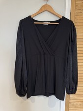 Mamalicious Black Ribbed Maternity & Nursing Top - Size XL - Satin Puff Sleeve