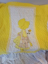 Rare Yellow Holly Hobby Twin Bedspread Comforter and 2 Pillow Shams Vintage 70s