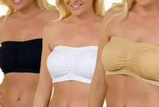 SEAMLESS PADDED BANDEAU BRA STRETCH COMFORT, STRAPLESS, PULL ON ladies  S - 3XL