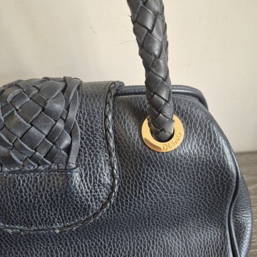 VINTAGE DESMO ITALY TEXTURED BLUE GENUINE LEATHER Satchel BAG PURSE w/Buckle Zip - Picture 10 of 13