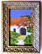 Framed MISSION GARDEN DOOR Art Lynne French Landscape Oil Painting