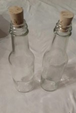 Set of 2 Clear Glass Bottles with Cork Lids for Crafts Decor Etched R N