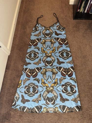 Contrado Max Blue Butterfly Satin Slip Stress Spaghetti Strap PLUS 3X - Picture 1 of 8