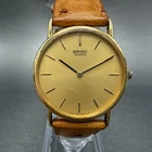 Seiko Watch Men 32mm Champagne Dial Gold Tone Round 6530-7009 New Battery VTG