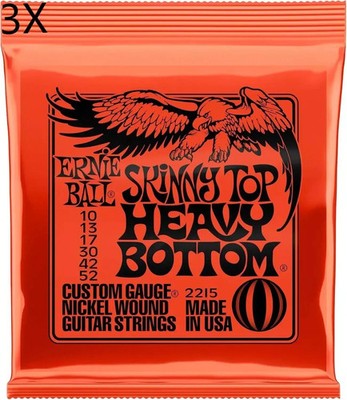 3 x Ernie Ball dünne Gitarrensaiten oben schwer unten 10-52 + 6 Gitarren-Plektren UK