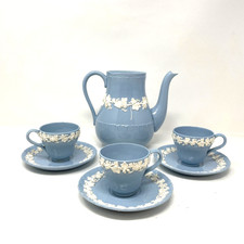 Wedgwood Etruria Barlaston Blue Queensware Coffee Set Part Missing Lid