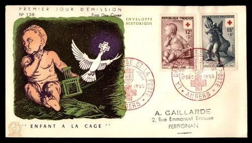 Mayfairstamps France FDC 1955 Child Sculptures Red Cross First Day Cover aaw_630