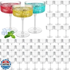 Jingmore 48 Pcs Ribbed Martini Glasses 10 oz Disposable Plastic Vintage Ribbe